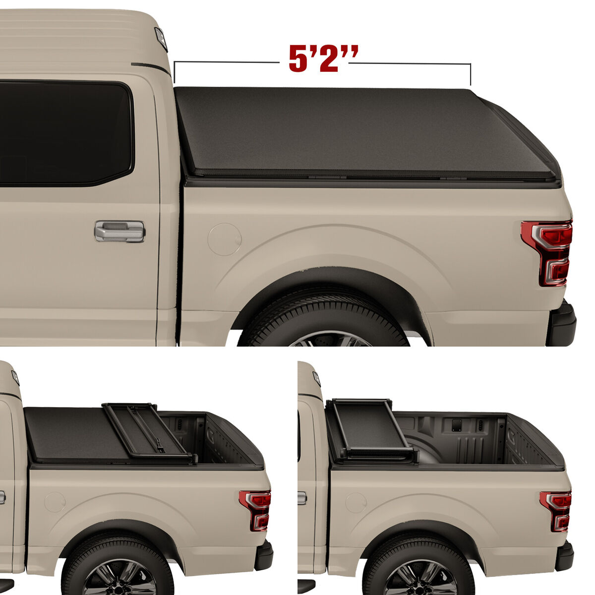 Soft Roll Up Truck Bed Tonneau Cover Replacement For 2015 2016 2017 2018 2019 2020 2021 2022 2023 2024 Chevy Colorado/GMC Canyon 5.2FT Bed Fleetside
