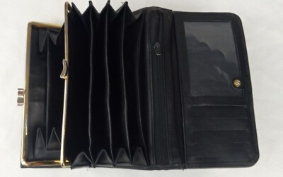 VTG 70's ECHT 2 PRYM  women's black leather billfold  wallet currency coin purse