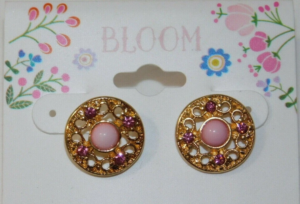 Nwt BLOOM Rose Corail Strass Ton Doré Filigrane Rond Boucles D'Oreilles k4. 52 - Photo 1/1