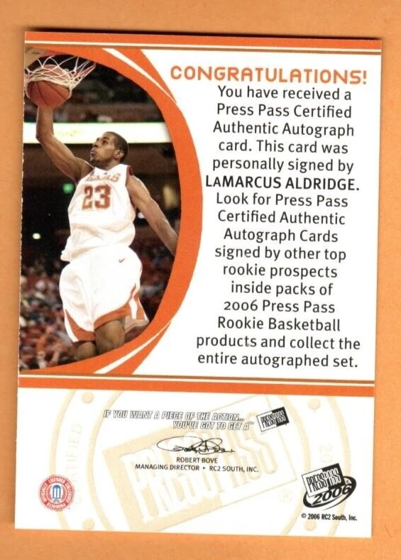 2006 年新闻通行证正品 LaMarcus Aldridge 新秀亲笔签名,近乎完好! — 第 2/2 张图片