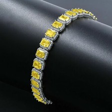 Canary Gold Clear Stone  White Gold Finish Simulated Diamonds Solitaire Bracelet