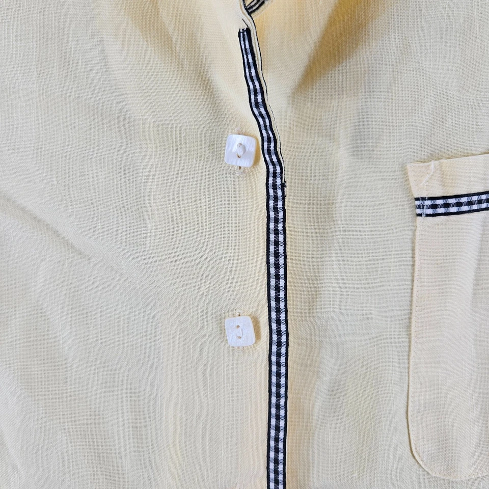 Camisa Silkland para mujer talla XL 100 % lino con botones a cuadros amarilla - XL Foto 3 de 4