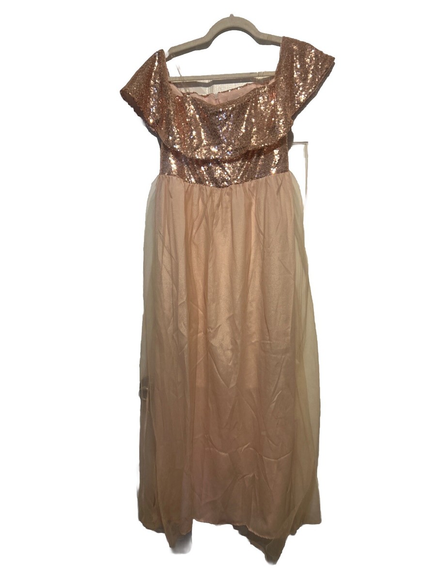 rose gold sequin tulle dress Calla Dream Off Shoulder Size Small NWT Luxury Lace For Dress