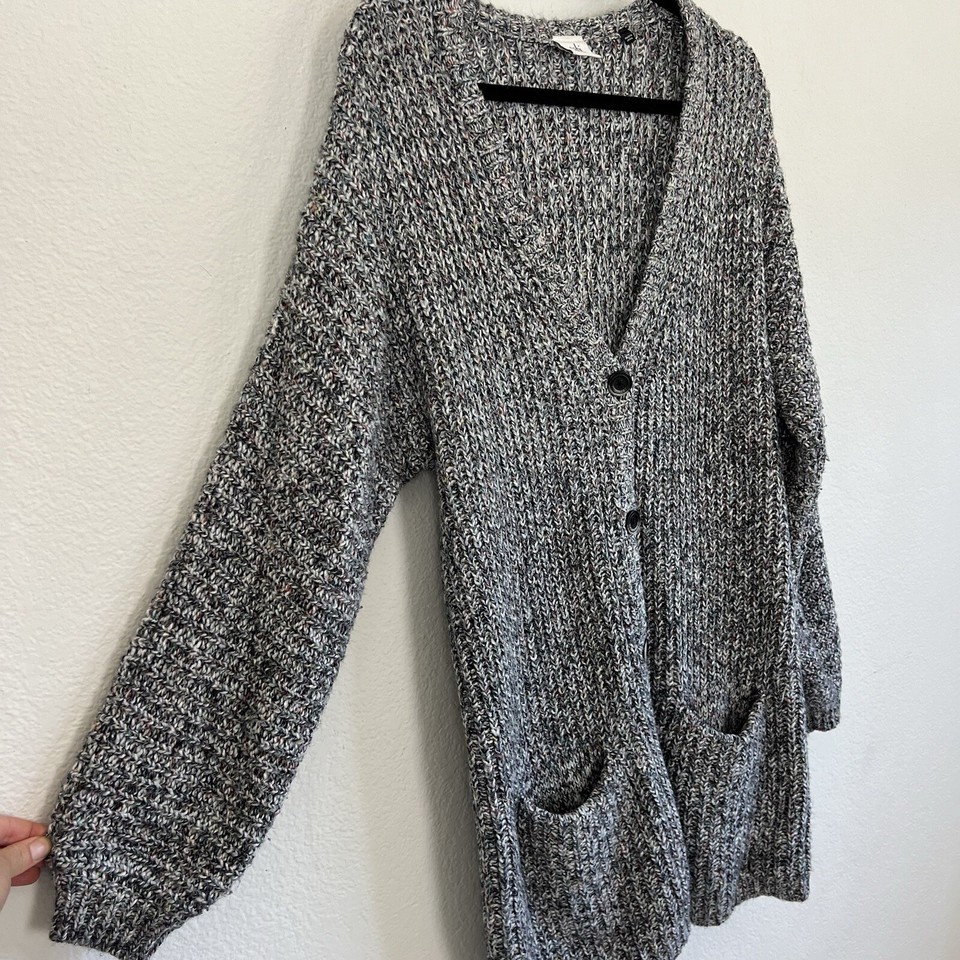 CAbi Womens Grey Oversized Chunky Ribbed Knit Fleck Embrace Cardigan ...