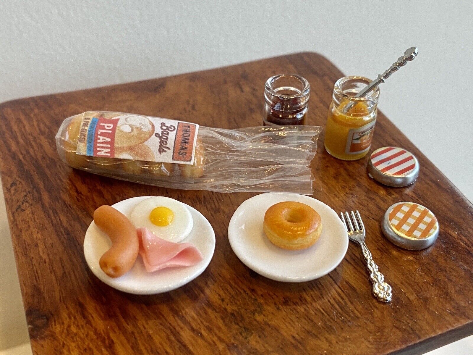 10pcs 1:12 Handmade Breakfast Toast bagel Jam Egg Ham Plate Miniature Dollhouse