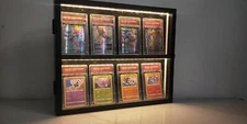 Graded Trading Card Display Case 8 LED Light Sport Baseball PSA Slabs Wood Frame