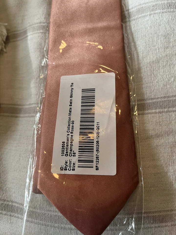 Azazie Men’s Suit Skinny Tie Champagne Rose Matte Satin 58 Inch Wedding Prom - Image 2 of 3