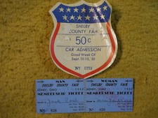 1953,SHELBY COUNTY,FAIR,TICKETS,SIDNEY OHIO & 1950 CAR ADMISS.SEPT.10-15.1950 on The Hot Collector