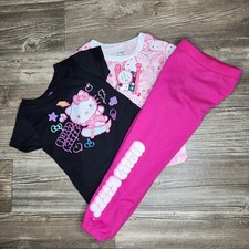 Hello Kitty 3 Pc Outfit Set Short Sleeve Tee  Jogger Size 4 Girls NWT