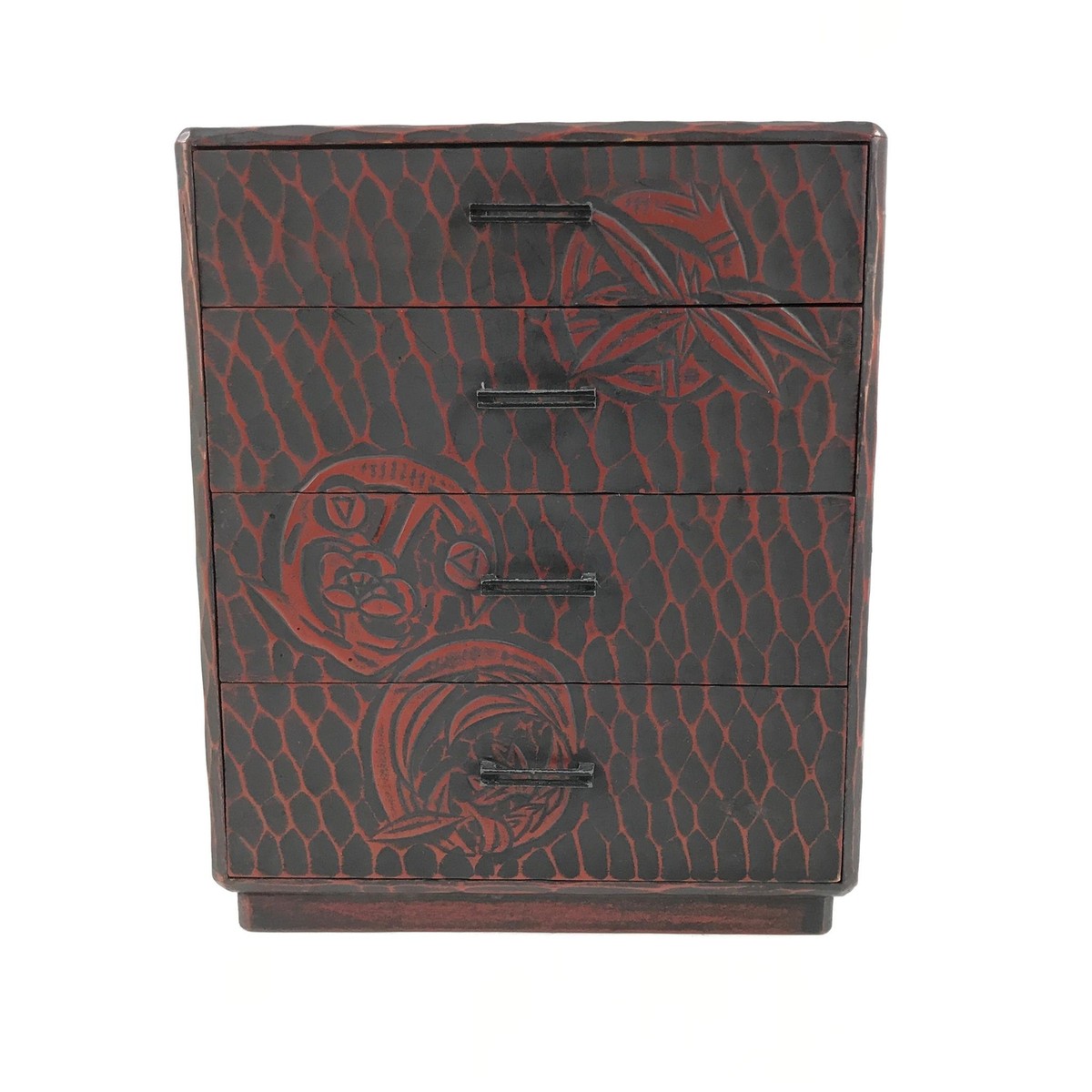 Japanese Lacquered Kamakurabori Wooden Tansu Chest Vtg Japanese Lacquered Kamakurabori Wooden Tansu Chest Vtg