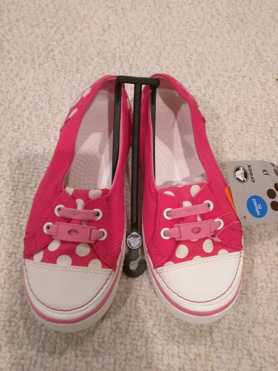 Crocs Hover Skimmer Girls Pink Polka Dots Shoes Slip On Flat Size
