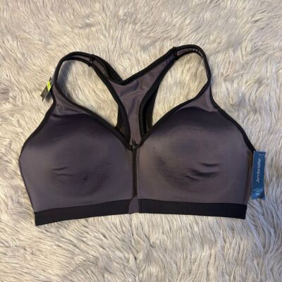 Ambrielle Sports Bra Womens Size 40C Grey Black Medium Impact