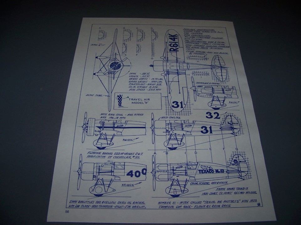 Martin Model R 3 View VINTAGE..1931 SUPERMARINE S.6B & 1930 TRAVEL AIR MODEL