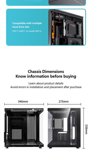 Gaming PC Case Desktop 270° Sea View Room Computer Case Without A-pillar - Picture 15 of 20