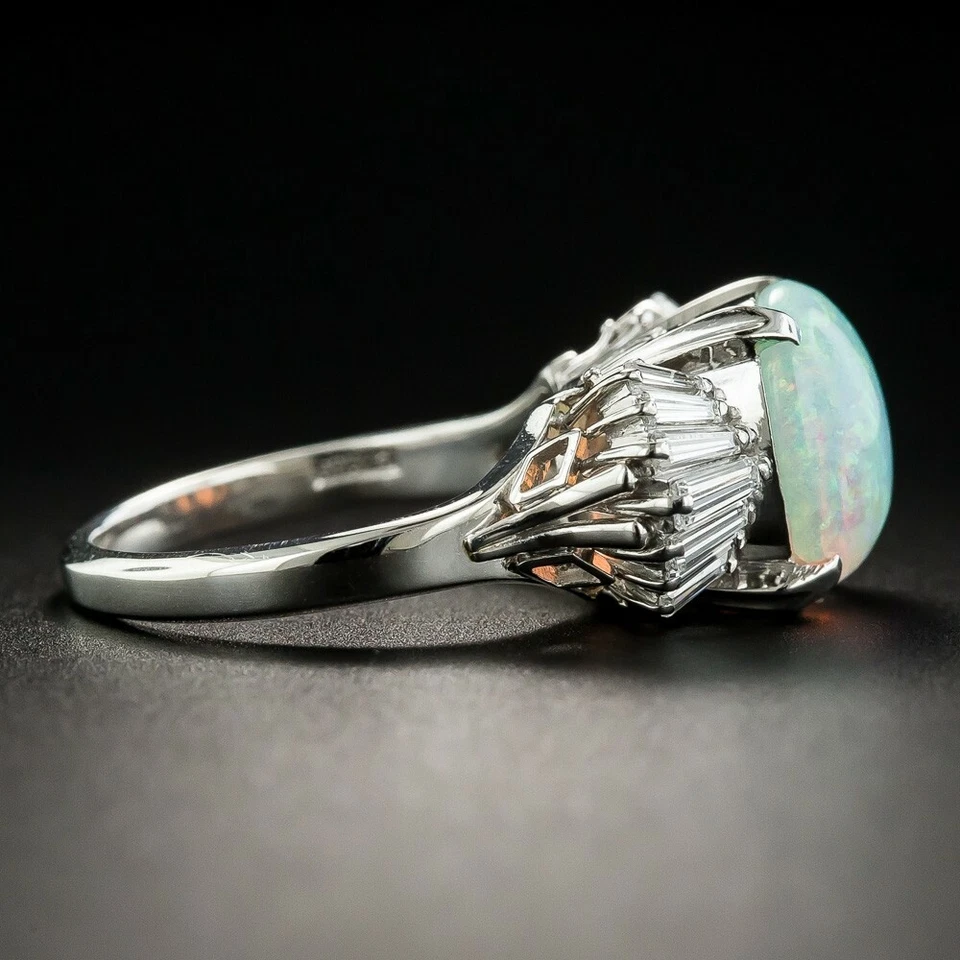 Anillo de boda para mujer creado en laboratorio de 2,65 quilates ópalo blanco ovalado corte cabujón piedras preciosas Foto 3 de 4