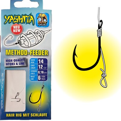 YASHITA HAIR RIG mit Schlaufe 30cm Method Feeder Angelhaken Vorfach geflochten