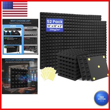Focusound 52 Pack Sound Proof Foam Panels Walls, 12" x 12" x 2" Pyramid