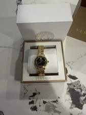Versace V-Circle Swiss Made Quartz Gold Tone Bracelet Watch Black Dial w/ Box