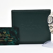 Bulova Marine Star Ladies Quartz Watch Two Tone Blue Bezel White Dial Date 100M