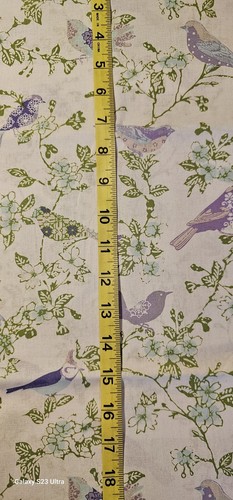 Fabric Sewing Quilting Crafting Birds Floral Blue Purple Green On White 29"x44" - Picture 2 of 8