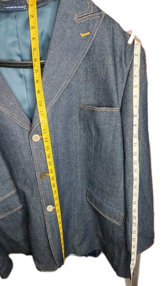 VTG* Vittorio St Angelo 3 Pc Denim Fashion Suit Set Baggy Pants 56R Jacket 60R - Image 4 of 4