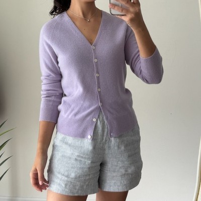 Lord & Taylor Cashmere Cardigan Small Lavender Pastel Button Front Quiet Luxury