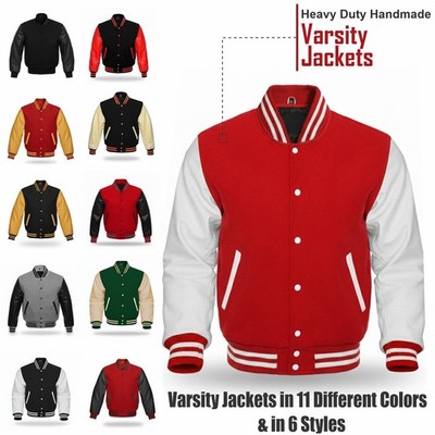 Varsity Letterman Wool Body Genuine Leather Sleeves Baseball Bomber Retro Jacket