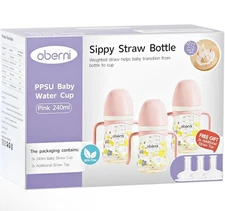 PPSU No Spill Sippy cups,Weighted Straw Toddler Water Bottle with Handle