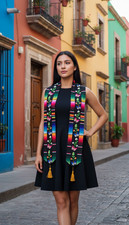 Mexican Graduation Stole Premium Embroidered Serape, Butterfly Floral Sash