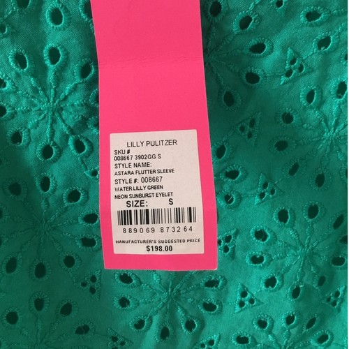 Lilly Pulitzer Water Lilly Green Astara Eyelet Flutter Sleeve Dress size S New - Picture 5 of 7