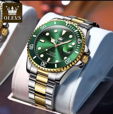 Herren Luxus Uhr Klassisch,Quarz Uhr Herren,Elegante Herrenuhr, Gold grün