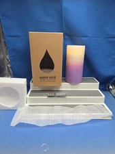 180 ° WATER WICK Flameless 7 1/4 LED Pillar Candle White Purple with Remote