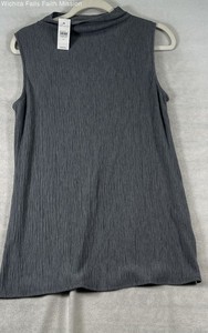 Ann Taylor Women's Gray Textured Plisse Mock Neck Sleeveless Top Sz M NWT