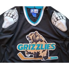 Utah Grizzlies 90s STARTER jersey black teal XL Salt Lake IHL hockey vintage