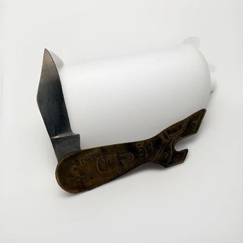 VTG Coca-Cola Coke Pocket Knife Brass Ladys Leg Boot Shoe 5 Cent