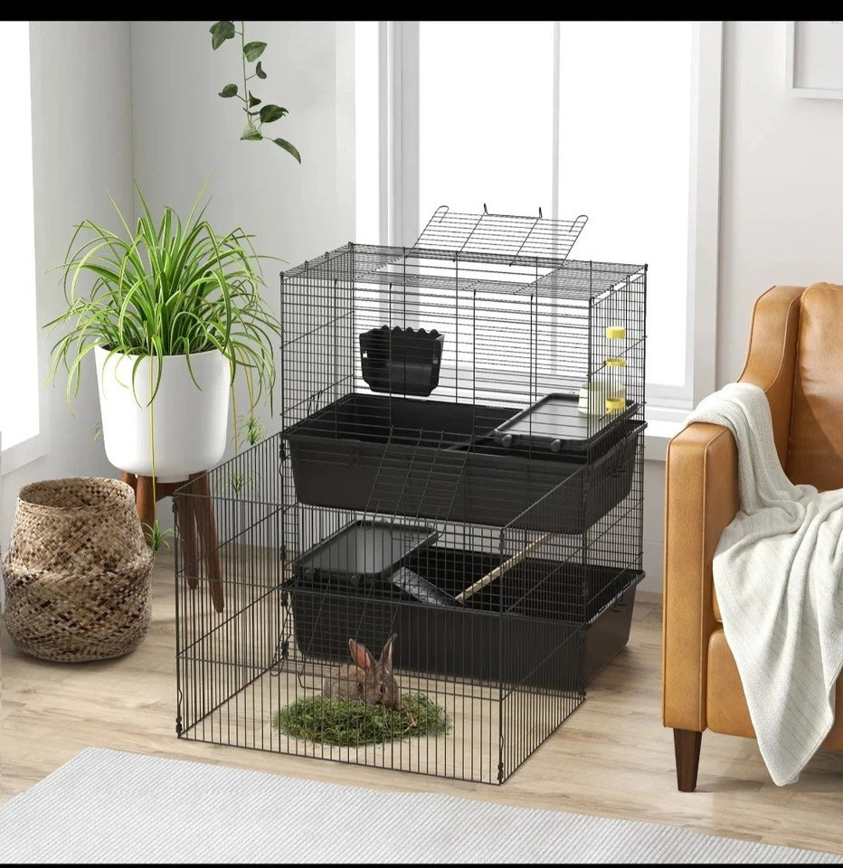 PawHut Small Animal Cage with Playpen, Multi-level Pet Habitat Indoor for.... - Image 2 of 4