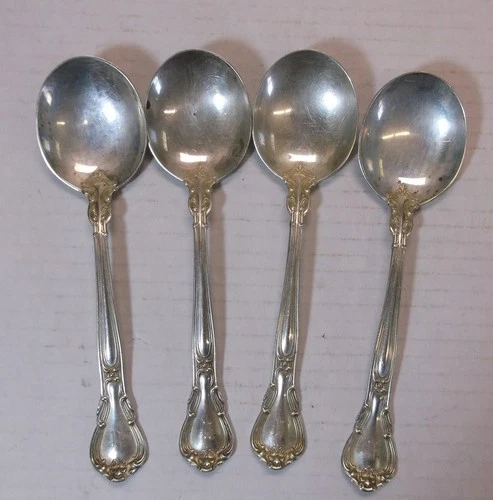 4 Antique 1850-1899 Gorham 'Chantilly' Pattern ~ 6 3/4" Sterling Soup Spoons