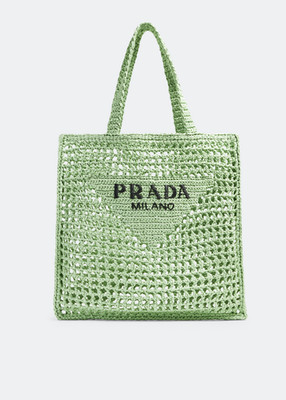 PRADA Gehäkelte Tote Bag Tasche Raffia Bast grün minigrün NEU mit Etikett IBG393