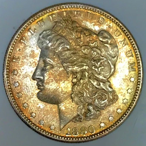 1880 S MORGAN RAINBOW OBV! SEMI PROOF LIKE! GEM BU++++UNREAL COIN! WOW NR #64560