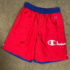 Vintage Champion Nylon Mesh Lined Shorts Mens Medium Red Blue Y2K Spellout