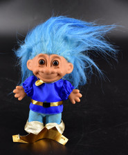 1990s Russ Troll Doll PRINCE CHARMING Blue Hair 5  Shoes Crown Necklace VTG