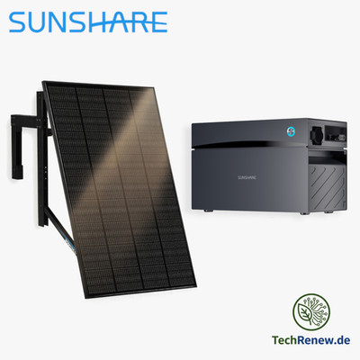 Balkonkraftwerk Set 200W Speicher 1,5kWh Sunshare für Balkon Betonbrüstung