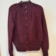 Vintage Moda International Button Cardigan w/pockets in Burgundy Size L