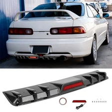 Carbon Rear Bumper Spoiler Diffuser Trim w/ LED Brake Light For Honda Prelude Si