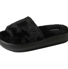 32 Degrees 11-12 Heat Sandal Slipper Faux Fur Plush Cushion Slide-on House Shoes