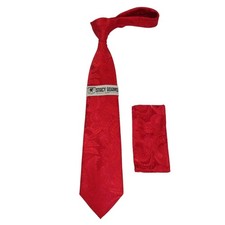 Men's Stacy Adams Tie and Hankie Set Woven Silky Satin SAT103 Red Paisley