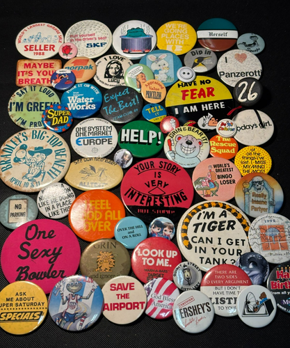 Lot of 60 Pinbacks - Many are Vintage, Cool + Collectible! No ...