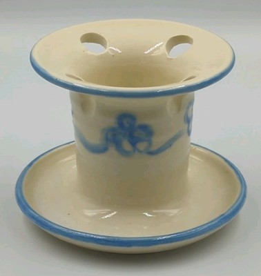 Ceramic Studio Art Pottery Blue Floral Toothbrush Holder  Marked B Stiles