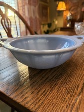 Jeanette Glass Blue Cherry Blossom Delphite Handled Bowl 1930 9  