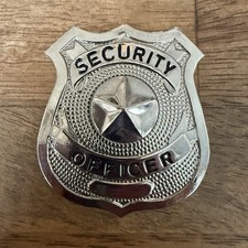 Security Officer Metal Badge Pinback Shield Pin Silver Tone Uniform Prop Gear